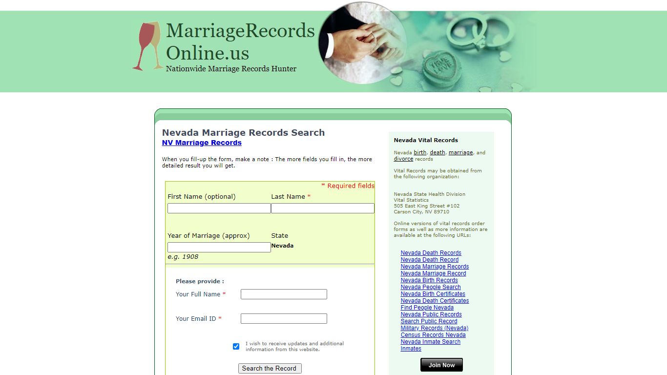 Nevada Marriage Records Search